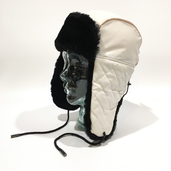 UGG Quilted Nylon Trapper with Fur Trim -White -NEW - Picture 1 of 10